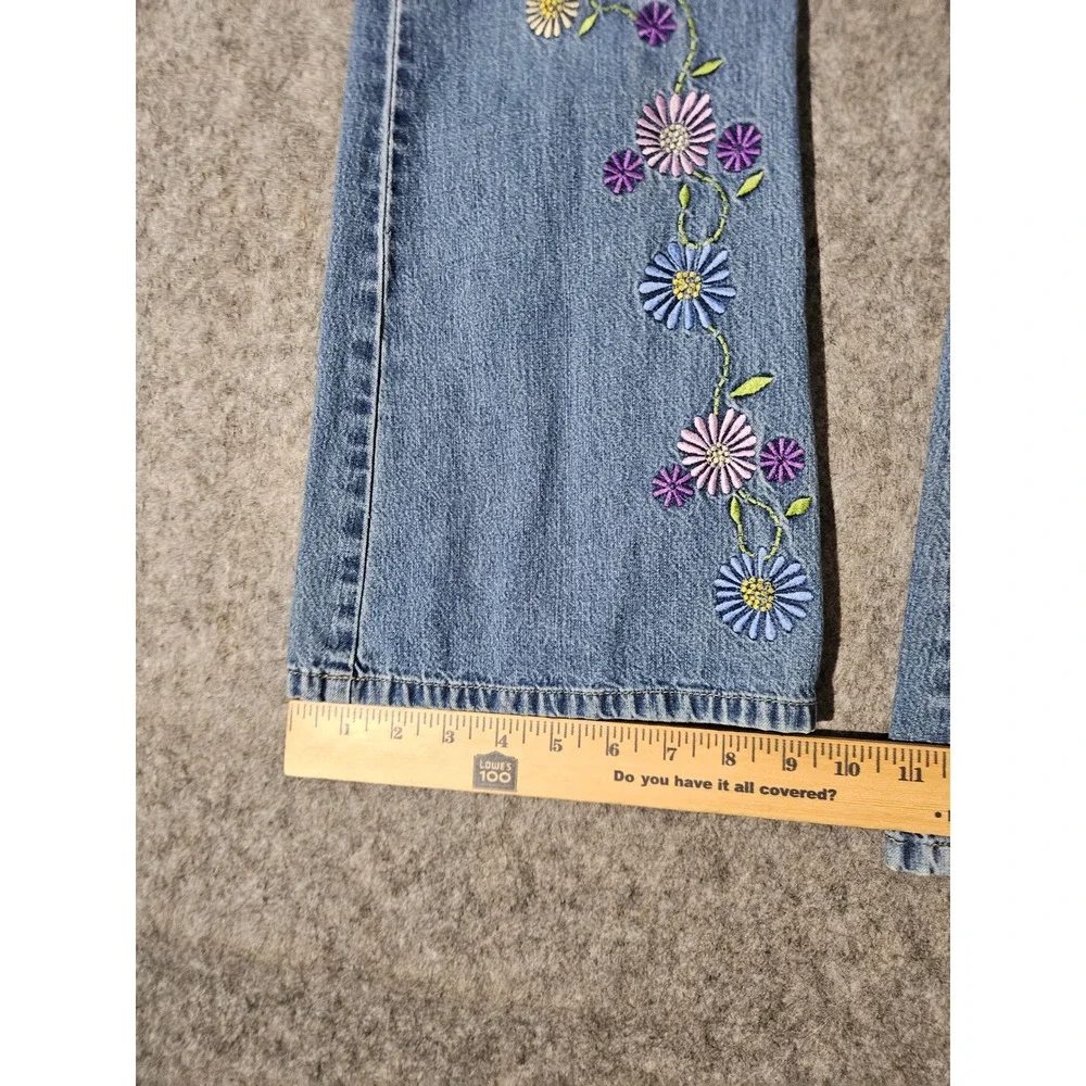 Old Navy Jeans Girls 14 Blue Floral Embroidered Flare Leg Vintage